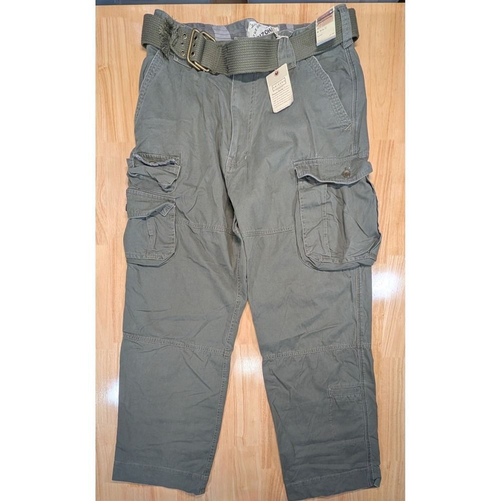 Arizona Jean Co Mens Forest Green Vintage Surplus Cargo Pants with Belt 36x32
